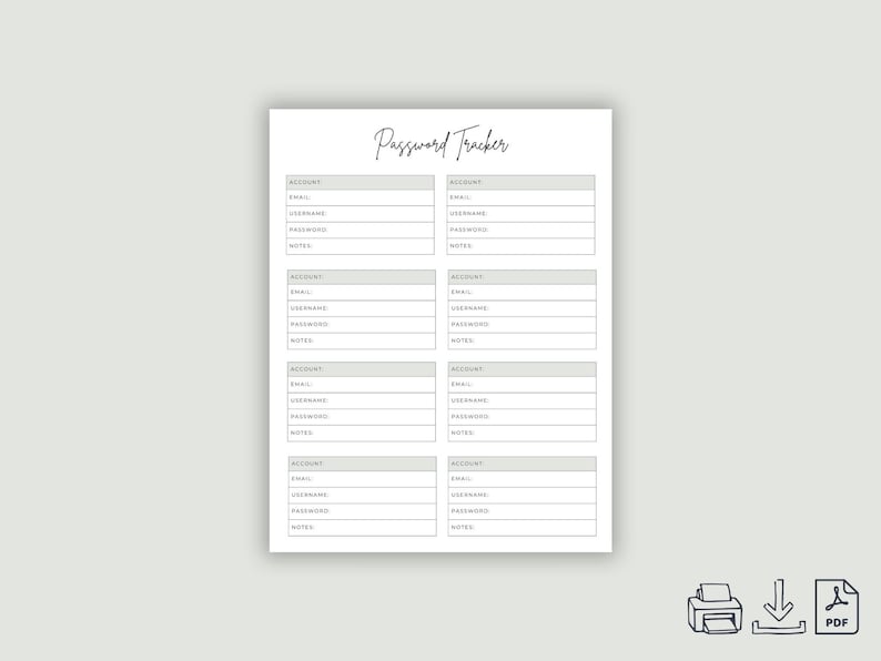 Password Tracker Printable | Password Log Organizer | Secure Login ...