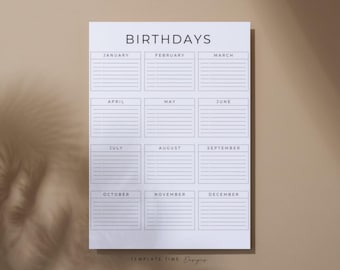 Geburtstag Tracker Printable | Minimalistischer Organizer für wichtige Daten (Digitaler Download)