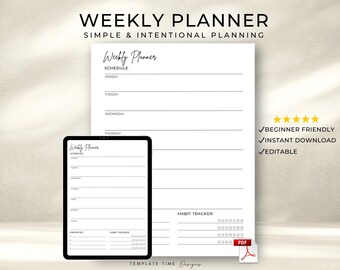 Ästhetischer Wochenplaner Printable | Niedlicher Tagesablauf, Prioritäten & Gewohnheiten | Bearbeitbarer digitaler Planer PDF für iPad | Sofort Download