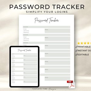 Afdrukbare pdf met esthetische wachtwoordtracker | Bewerkbaar in GoodNotes, Apple Books en Acrobat | Digitaal wachtwoordlogboek | Direct downloaden