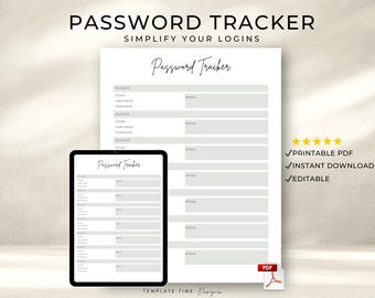 Ästhetische Passwort Tracker Druckbare PDF | Bearbeitbar in GoodNotes, Apple Books & Acrobat | Digitales Passwort-Tagebuch | Sofort Download