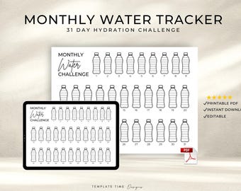 Farbe im Wasser Tracker Printable | Monatliche Hydratation Herausforderung PDF | Niedlicher Wasserflaschen-Tracker | 31 Tage Tagebuch | Sofort Download