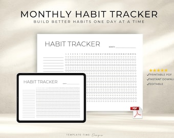 Monatlicher Habit Tracker Druckbare PDF | Minimalistischer habit Planer | Undatierter digitaler Habit Tracker für GoodNotes, Apple Books & Acrobat