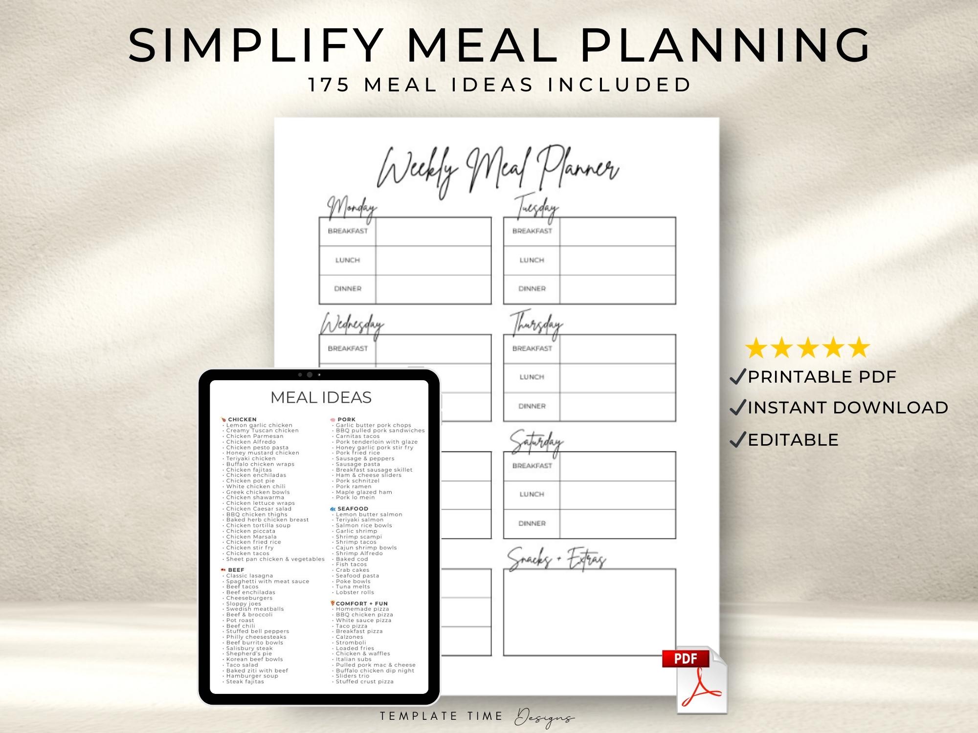 Weekly Meal Planner Printable | Cute Aesthetic Meal Planner | Digital ...