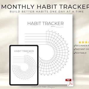 Radial Habit Tracker Printable PDF | Daily & Monthly Habit Tracker | Editable in GoodNotes, Apple Books, Acrobat | Instant Download