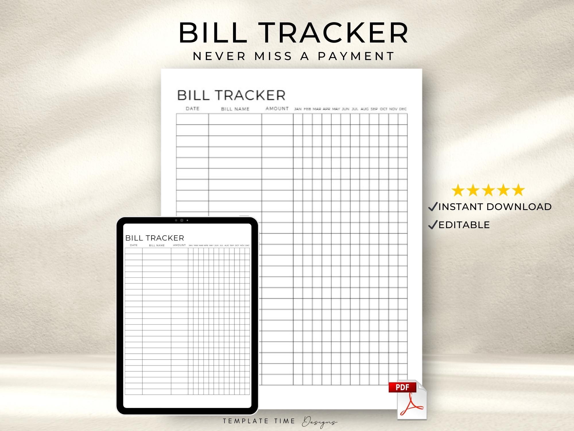 Monthly Bill Tracker Printable | Minimalist Bill Payment Checklist ...