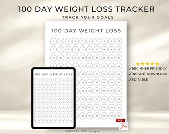 100-Tage-Gewichtsverlust-Tracker Printable | Bearbeitbares Abnehm-log PDF | 100 Tage Fitness Challenge Tracker | Abnehmen | Sofortiger Download
