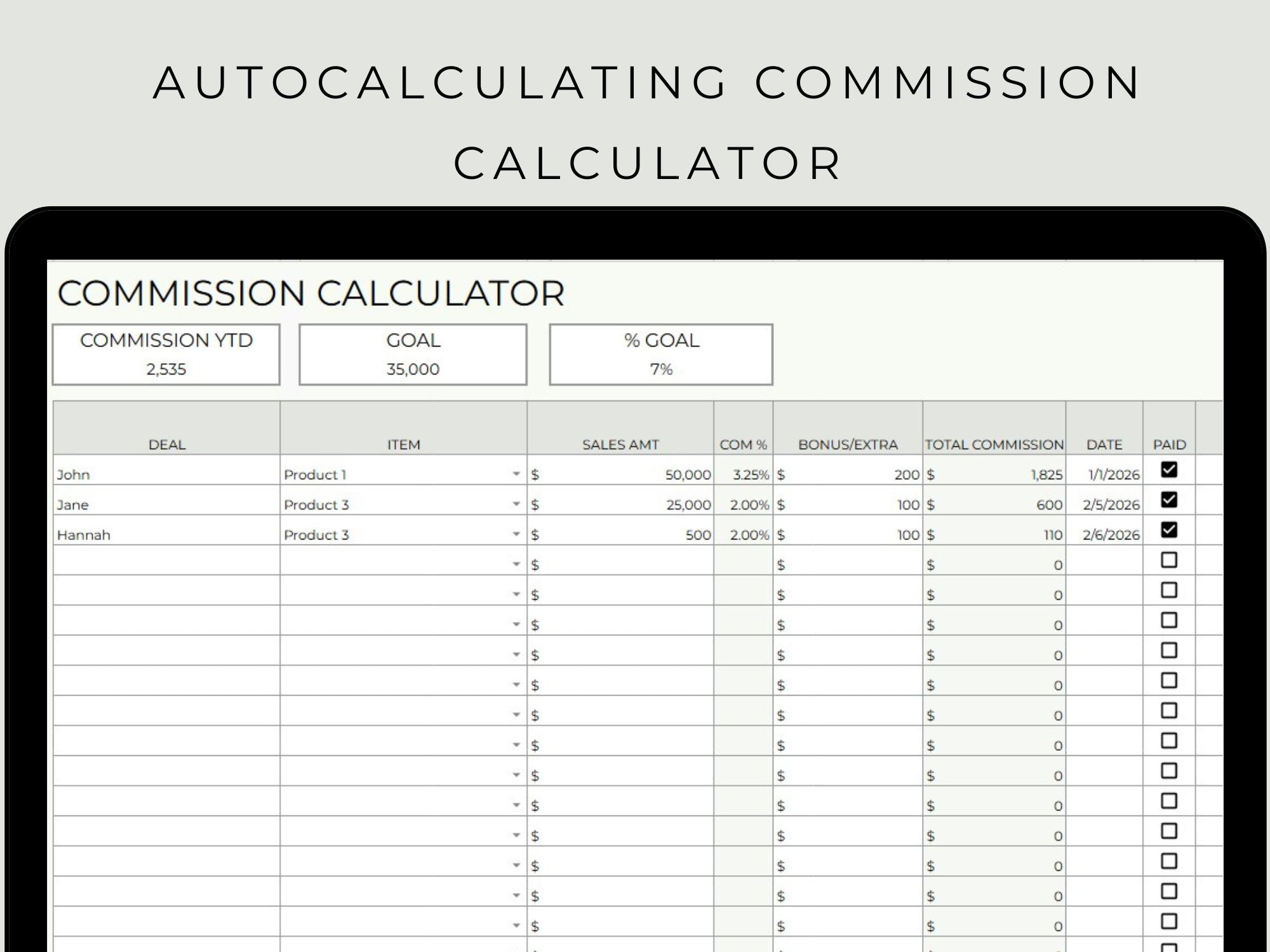 Commission Tracker Spreadsheet | Commission Calculator | Sales Tracker ...