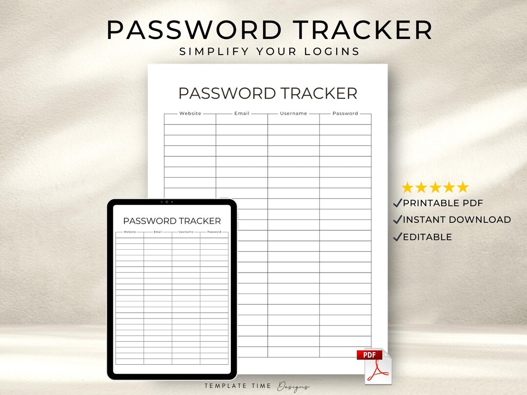 Password Tracker Printable PDF | Editable in Goodnotes, Apple Books ...