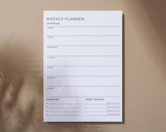 Einfacher Wochenplaner Printable | Minimalistischer Tagesplaner, Prioritäten & Gewohnheiten | Bearbeitbarer digitaler Planer PDF für iPad | Sofort Download