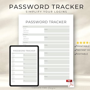 Printable Password Tracker Template PDF | Digital Password Log Organizer Editable for GoodNotes, Apple Books & Acrobat | 2 Font Styles