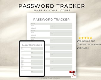 Druckbare Passwort Tracker Vorlage PDF | Digital Passwort Log Organizer Bearbeitbar für GoodNotes, Apple Books & Acrobat | 2 Schriftstile