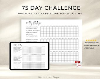 75 Tage Challenge Tracker Printable | 75 Weiche Challenge PDF | Niedliches Habit Tracker | Fitness Challenge Tracker | Sofort Download