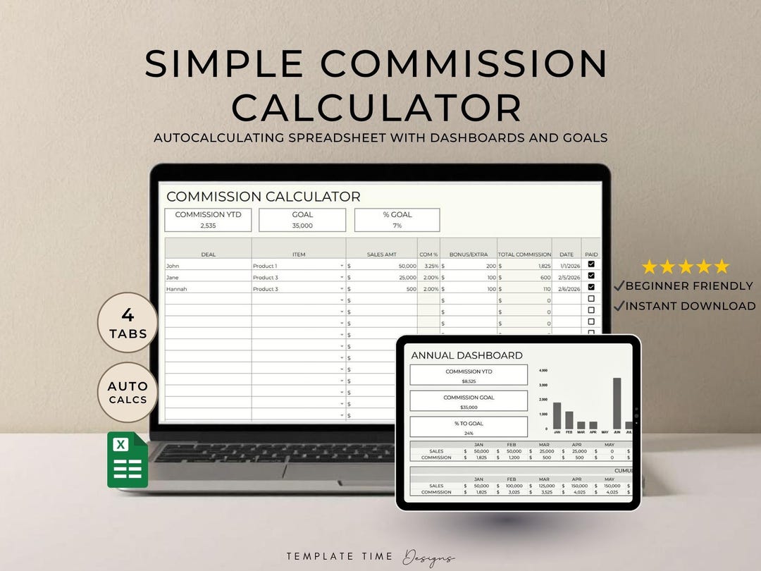 Commission Tracker Spreadsheet | Commission Calculator | Sales Tracker ...