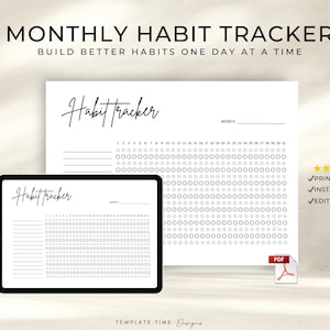 Monthly Habit Tracker Printable PDF | Cute Aesthetic Habit Planner | Undated Digital Habit Tracker for GoodNotes, Apple Books & Acrobat