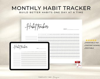 Monatlicher Habit Tracker Druckbare PDF | Niedliche Ästhetische Gewohnheit Planer | Undatierter digitaler Habit Tracker für GoodNotes, Apple Books & Acrobat