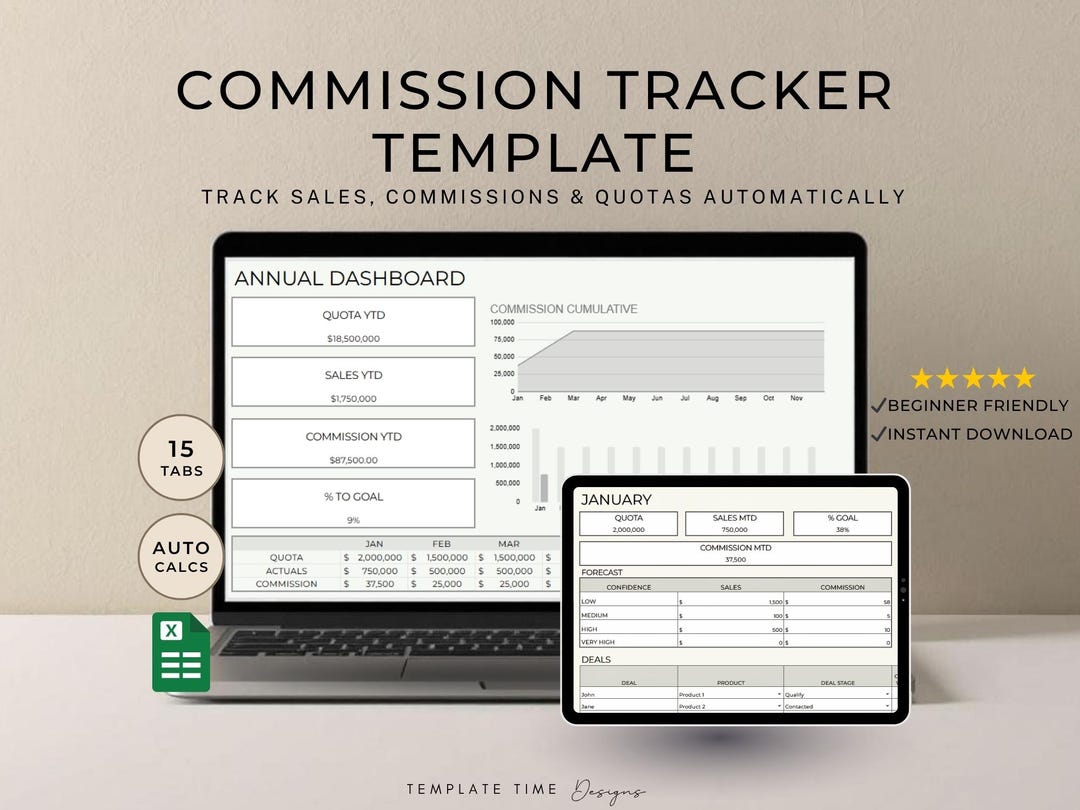 Commission & Quota Tracker Spreadsheet | Sales Commission Tracker ...