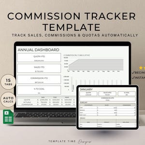 Commission & Quota Tracker Spreadsheet | Sales Commission Tracker Google Sheets | Monthly Tracker + Auto Annual Dashboard |Tracking Template