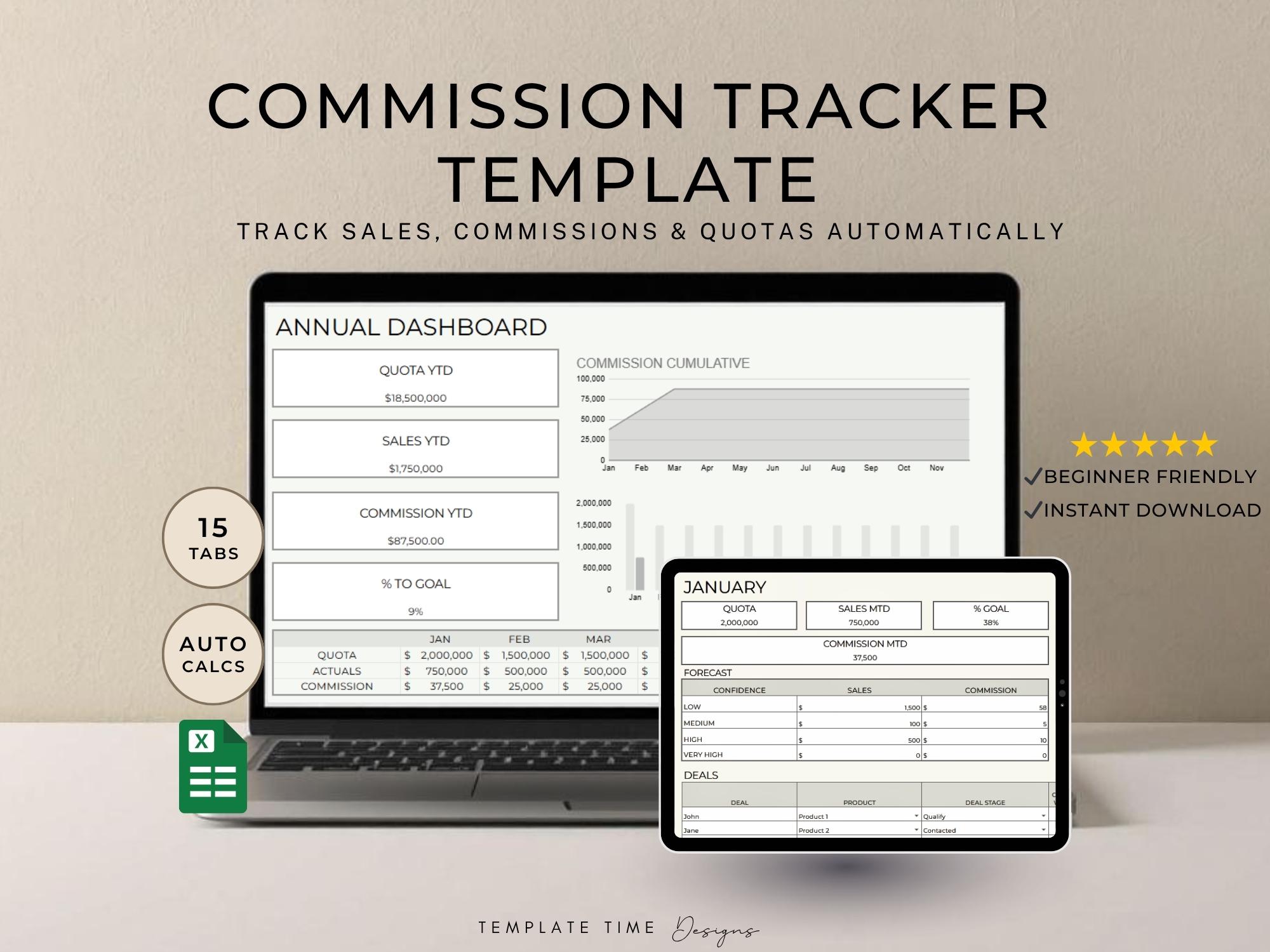 Commission & Quota Tracker Spreadsheet | Sales Commission Tracker ...