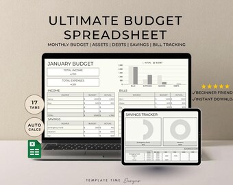 Haushaltstabelle Google Sheets | Jährlicher Monatlicher Budgetplaner | Personal Buchhaltung | Rechnungen Einsparungen Schuld-Tracker | Sofort Download