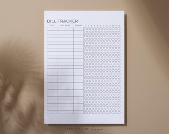Bill Tracker Druckbar | Minimalistischer monatlicher Rechnungszahlungs-Tracker | Bearbeitbarer Haushaltsplaner | Ausgaben Tracker PDF | Sofort Download
