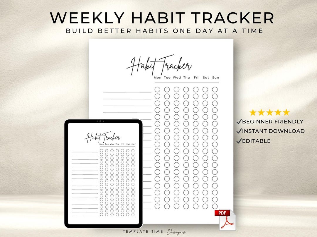 Weekly Habit Tracker Printable PDF | Cute Aesthetic Habit Planner ...