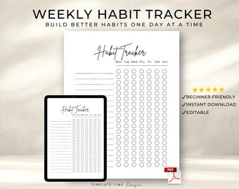 Wöchentlicher Gewohnheitstracker zur Zielsetzung (PDF) | Niedlicher, undatierter Gewohnheitsplaner | Digitaler Gewohnheitstracker für GoodNotes & Acrobat