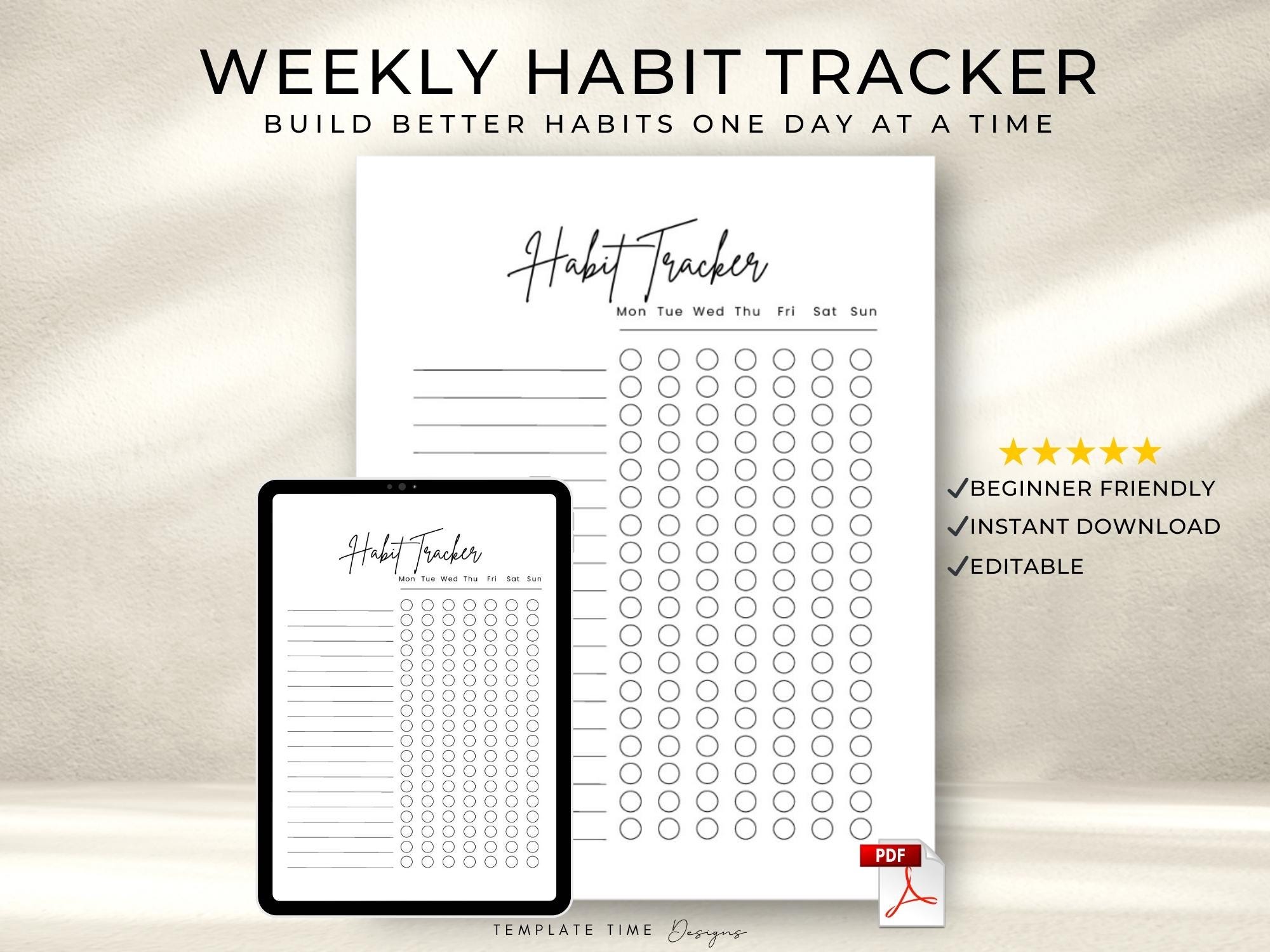 Weekly Habit Tracker Printable PDF | Cute Aesthetic Habit Planner ...