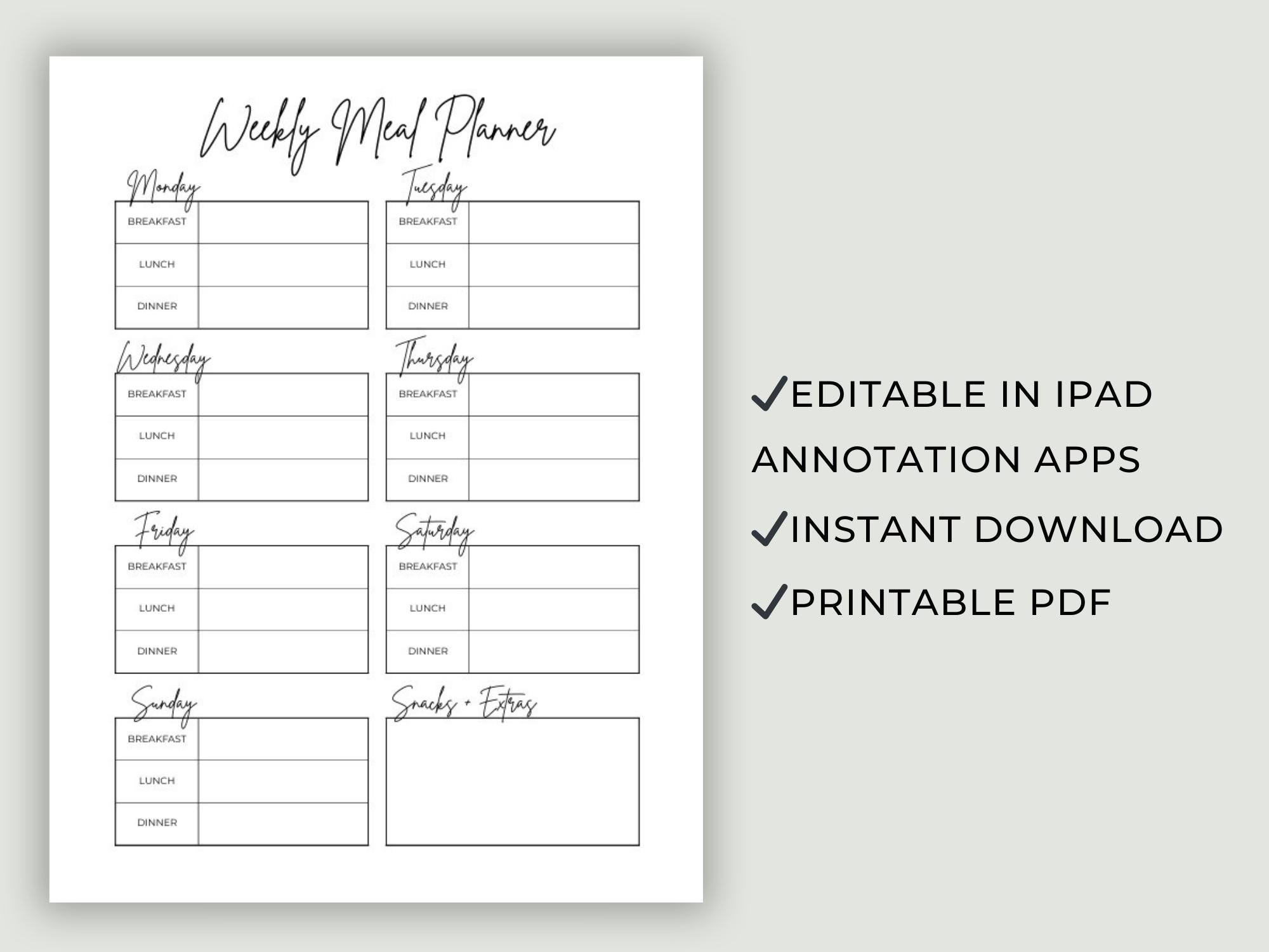 Weekly Meal Planner Printable | Cute Aesthetic Meal Planner | Digital ...