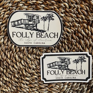 Folly Beach Sticker, Beach Shack Palmetto Trees South Carolina