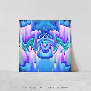 Trippy psychedelische print, kleurrijke poster, trippy abstracte kunst, blauw en roze, geometrische kunstprint, pixel art poster, stoner artwork