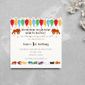 Brown Bear Invite, Brown Bear Invitations, Brown Bear Birthday Party Inivitations, Eric Carl Brown Invites, First Birthday, Second Birthday