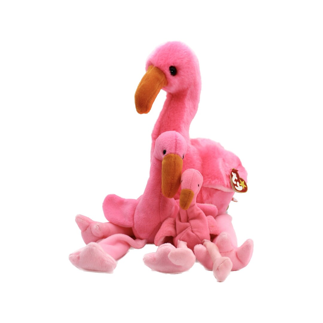 1995 TY pinky Flamingo Beanie Baby TRIO Large, Regular, & Teenie pinky