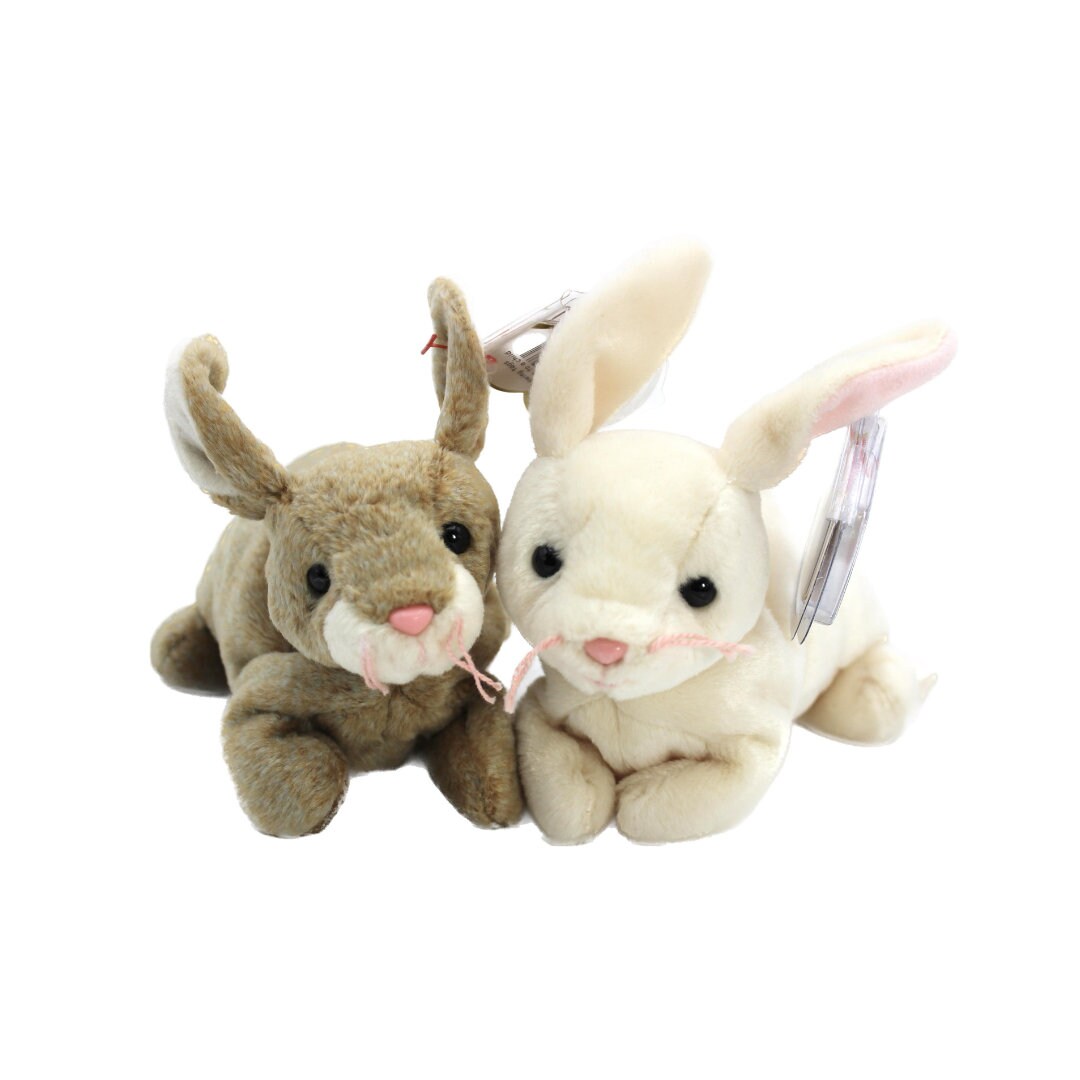 1998 TY nibbly & nibbler Bunny Rabbit Beanie Baby Duo Perfect Condition