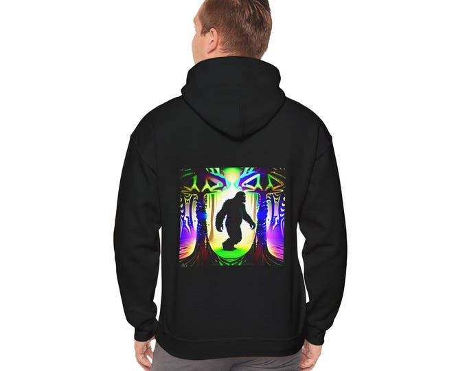 Sasquatch Bigfoot Fractal Forest Psychedelic Fungi Unisex Heavy Blend Hooded Sweatshirt