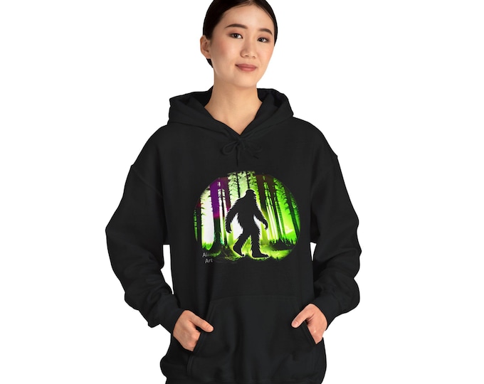Sasquatch Mountain Unisex Hoodie, Bigfoot Traveler Sweatshirt, Forest Mycelial Network, Plush Warm Blend, Gift for Cryptid Lover, Sasquatch