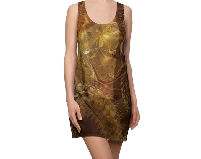 Golden Goddess State Of Mind Shimmering Gold Racerback Dress - Perfect for Parties, Beach Days, Summer Events, Casual Outings, Festivals