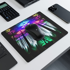 Fractal Forest Blacklight Bigfoot Rectangular Mouse Pad