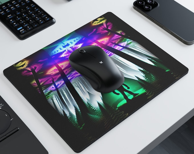 Fractal Forest Blacklight Bigfoot Rectangular Mouse Pad