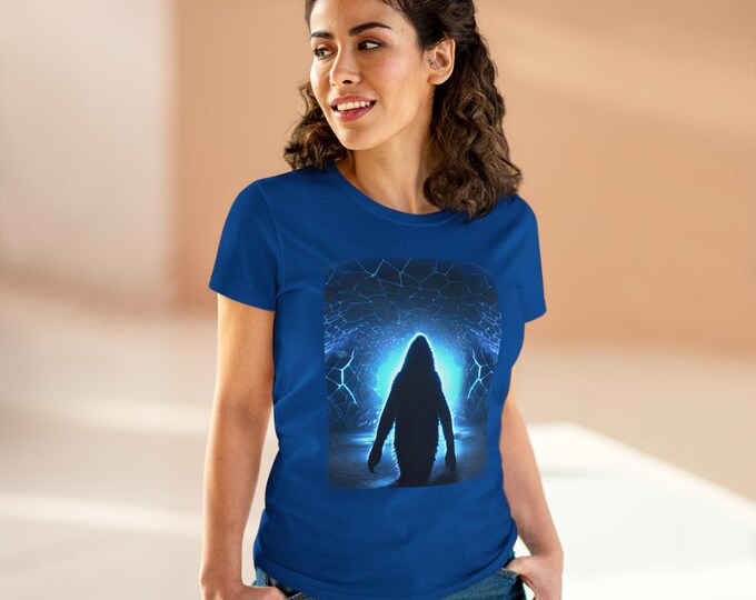 Bigfoot in the Quantum Field- Mystical Portal Cave of the Cosmos,  Women's Cosmic Quantum Field Shirt