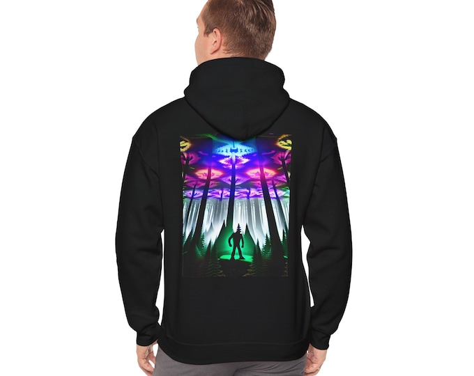 Sasquatch Crystal Cave Fractal Forest Hoodie, 3D Graphics, Unisex Sweatshirt, Bigfoot Gift, Soft and Warm Pullover, Cozy Winter Jumper,