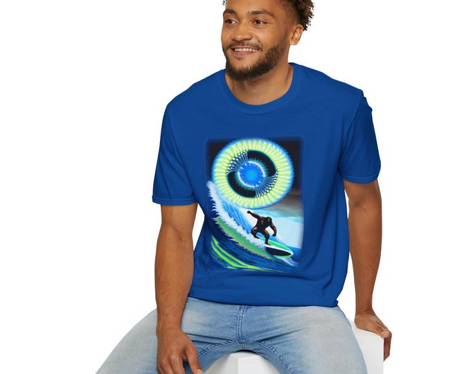 Sasquatch Fractal Surfer In The Tube Graphic Tee, Unisex Shirt, Beach Lover Gift, Surfing Apparel, Nature Inspired Clothing