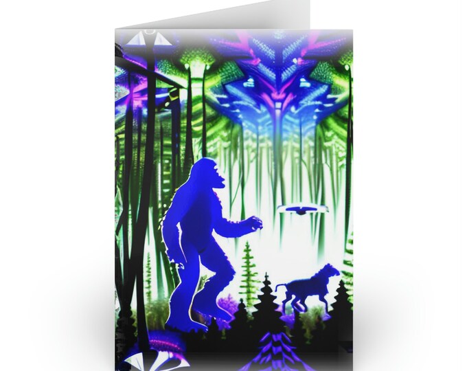 Unicorns Aliens and Sasquatch Greeting Cards (1 or 10-pcs)