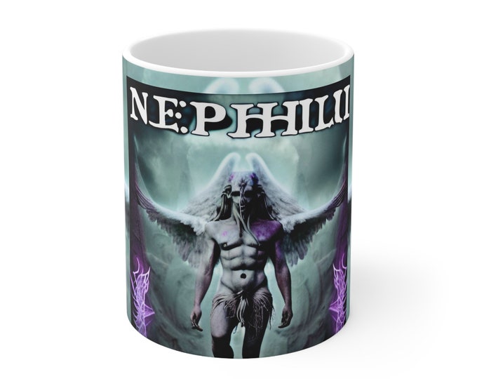 The Fallen Nephilim Ceramic Mug, Dark Coffee Lover Gift, 11oz 15oz Cup, Black Morning Drinkware, Unique Coffee Mug, Gothic Kitchen Decor