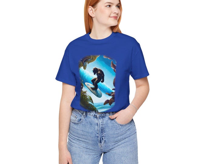 Hawaiian Sasquatch Surfer Tiki Series Tee, Unisex Shirt, Beach Apparel, Bigfoot Lover Gift, Summer Surfing Top