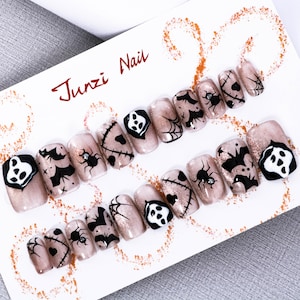 Handmade press on nail, Haunting Web Glam press on nail, Medium Square, 20 pieces set 24081901