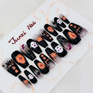 Handmade nails , Evil ghost Press On Nail , Long coffin Nail , 20 pieces nail shape 092802
