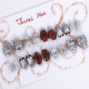 Handmade press on nail, Gothic Anatomy press on nail , Medium Almond, 20 pieces set 24090704