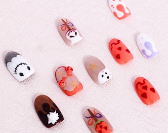 Handmade nail, Trick or Chic Press on nails , Medium Round,  20 pieces set