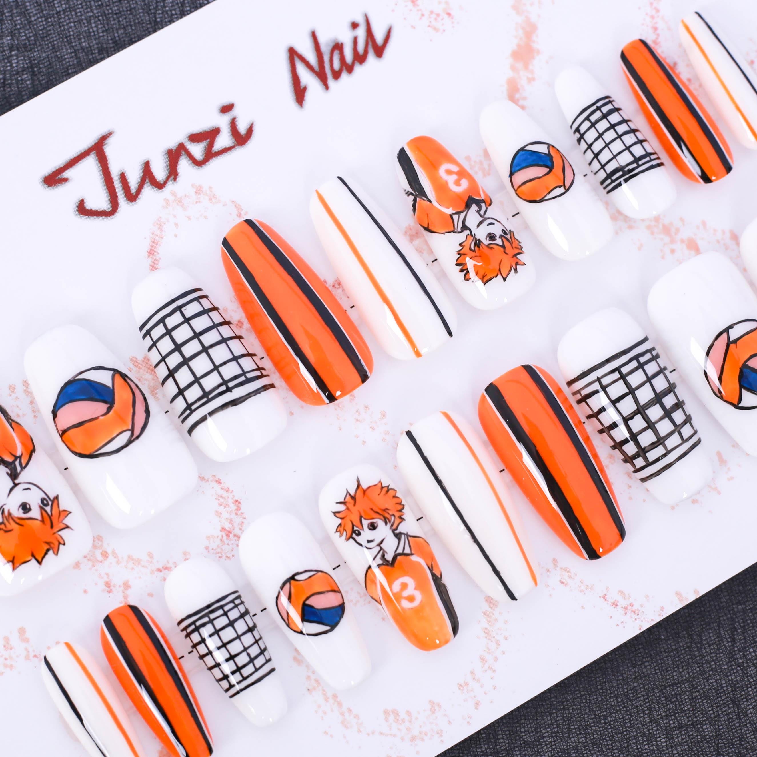 Handmade Nails, Hinata's Game Press on Nail, Long Coffin, 20 Piece